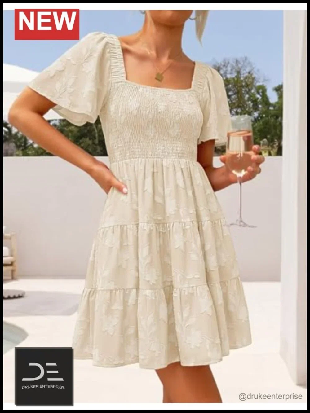 Boho Floral Mini Dress Short Sleeve Square Neck Smocked A-Line Swing Sundress